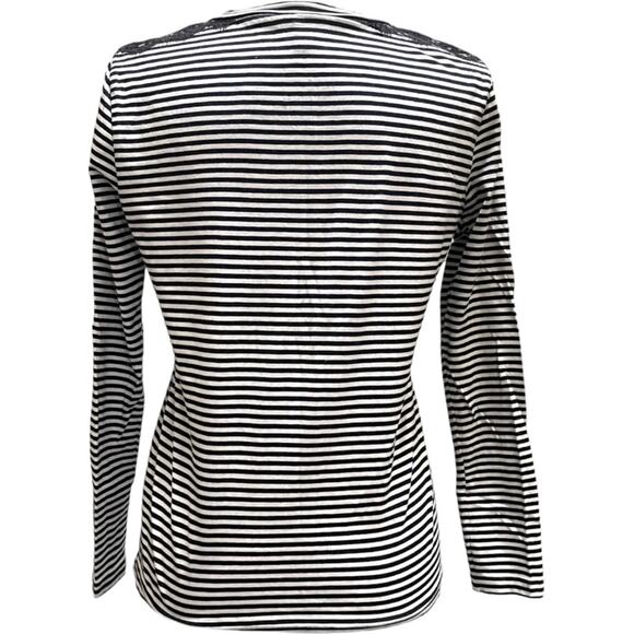 J.Crew White Black Striped Lace DetailLong Sleeve XXS - Picture 5 of 7